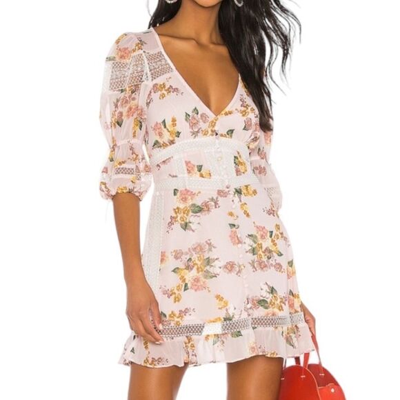 For Love & Lemons Isadora Mini Dress in Blush - Picture 2 of 16